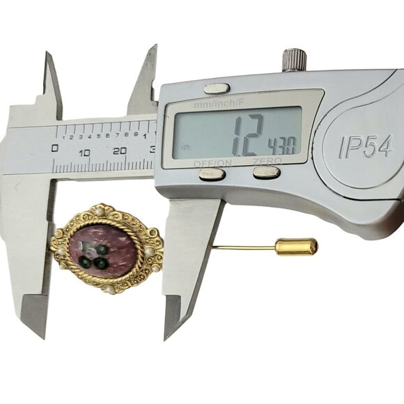 1928 Brand Gold Tone Rose Glass Art Glass Stick Lapel Pin, K45 - Picture 6 of 9